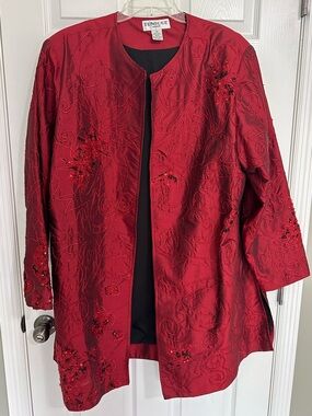 Tunique Red Embellished Women's Tunic Jacket